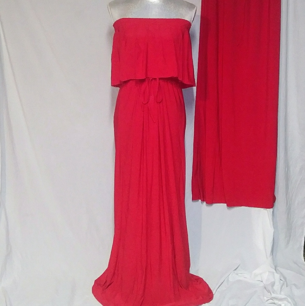 KOH KOH Off The Shoulder Maxi Dress Holiday RED